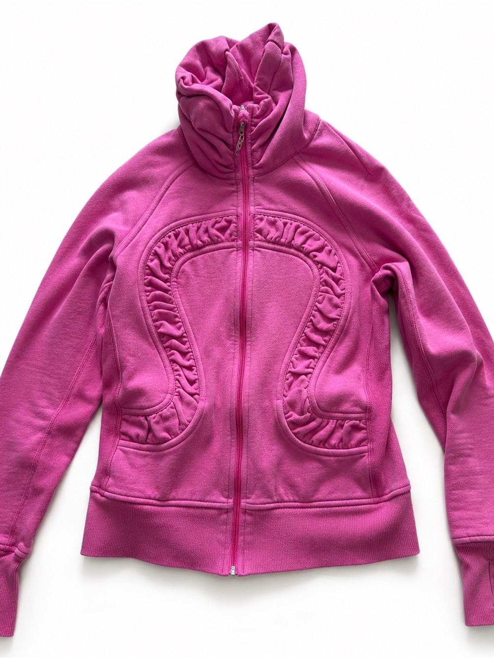 LULULEMON Pink Ruched Full Zip Hoodie Jacket Women’s Size 6 Thumbholes